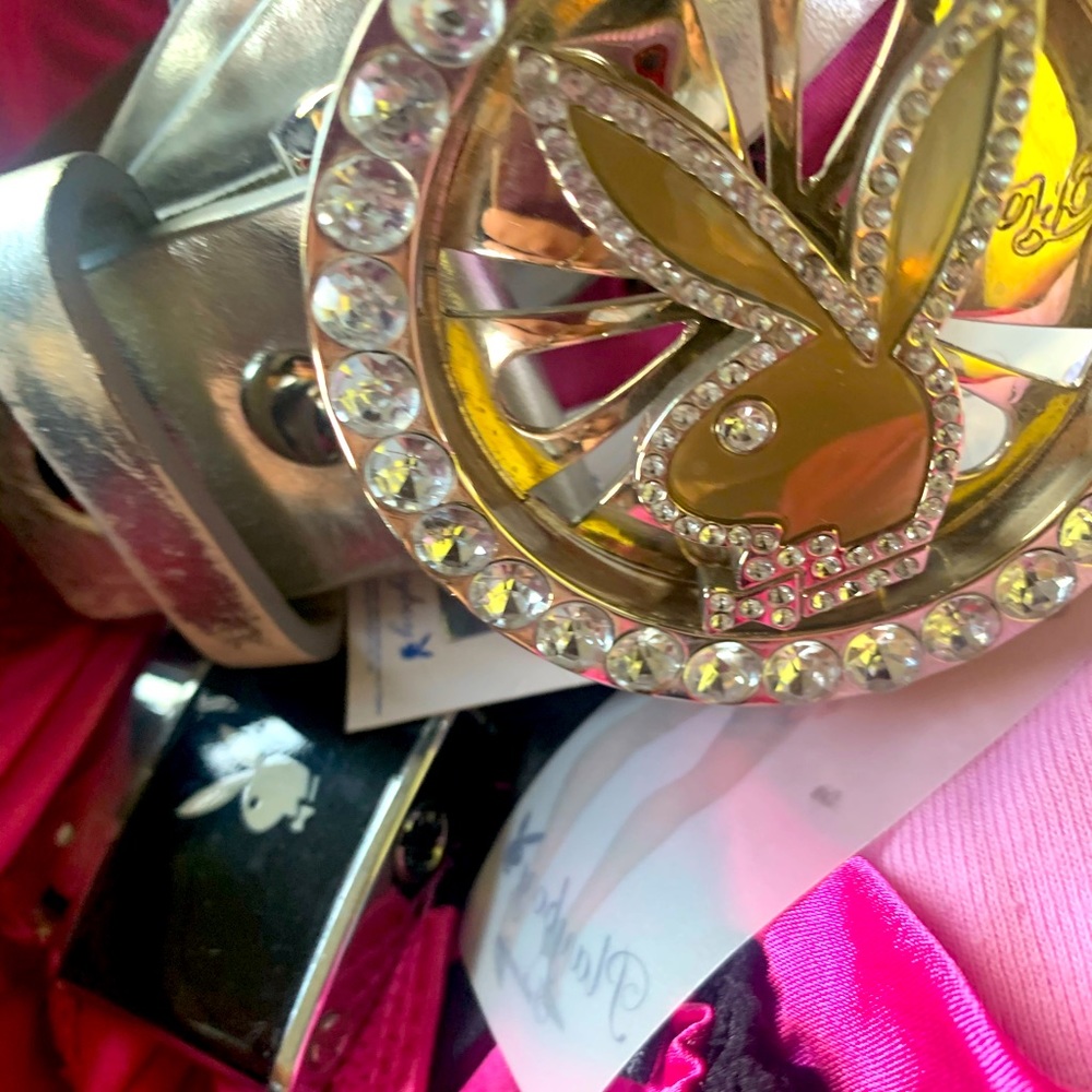 Play boy bunny belt and Hugh Hefner bobble head